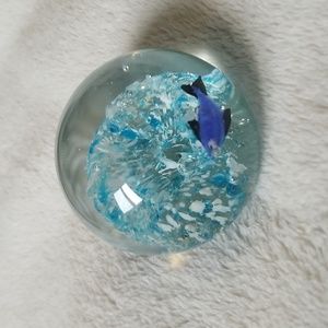 Glass paperweight with blue fish